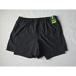 DSG Men's Agility 2-in-1 Shorts Athletic Fit 5" Inseam Training -Black - XXL